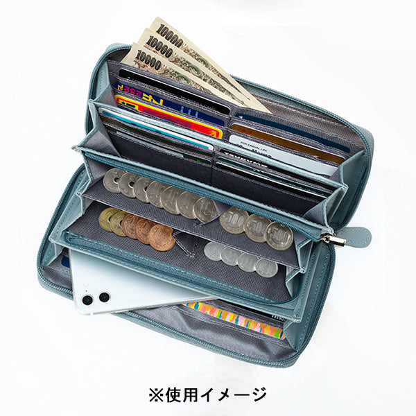 スマホが入る本牛革多機能財布(ブルーグレー)