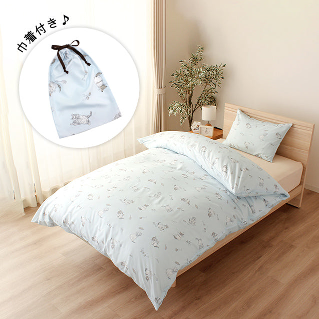 【WEB別注】巾着付き 2点セット洗いざらし(ミャオマーチ/サックス)