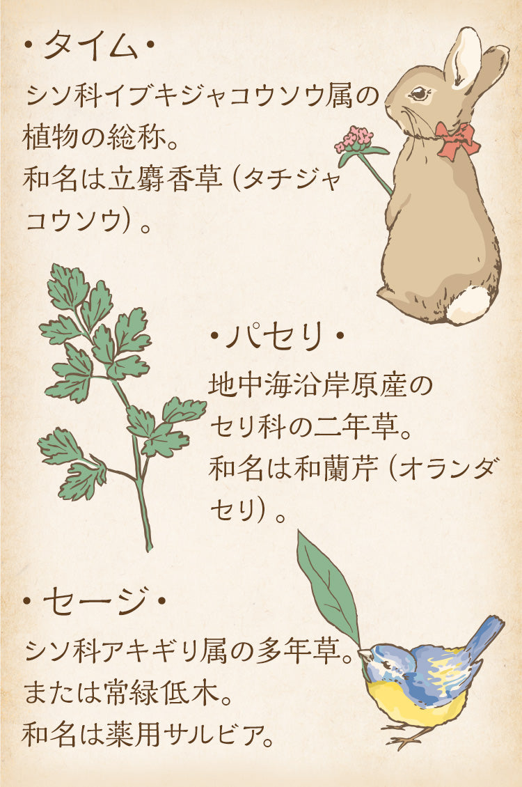 タイム、セージ、パセリ